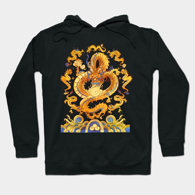 Chinese Golden Dragons Playing With Dragon Ball Hoodie by Emart